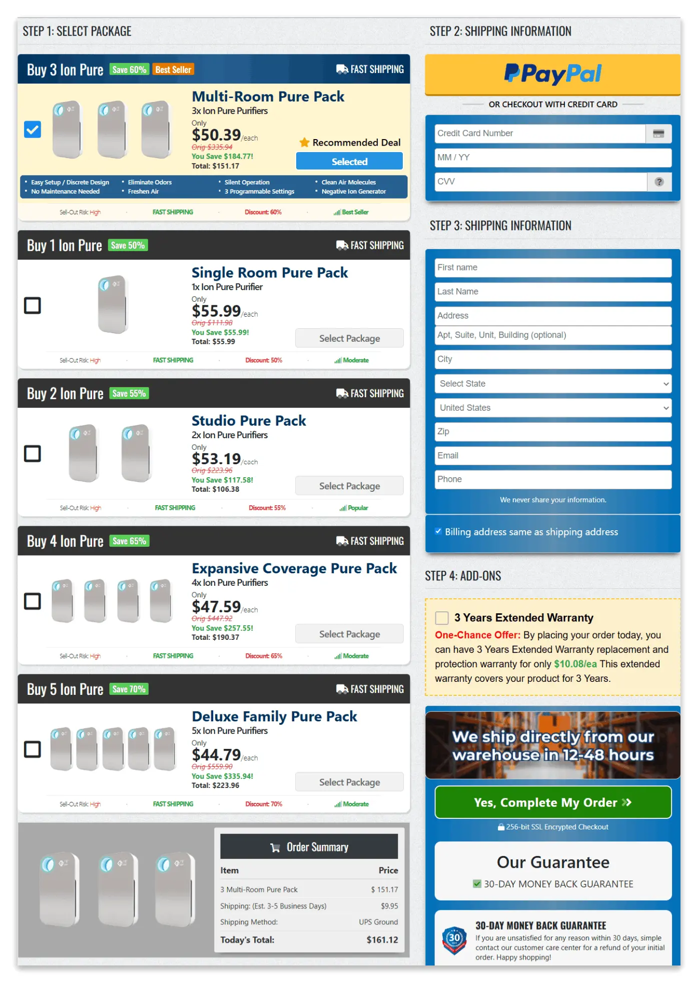 IonPure checkout page